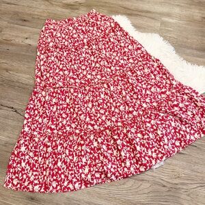 Japna Cotton Floral Tiered Skirt Picnic Summer Vacation Strawberry Medium